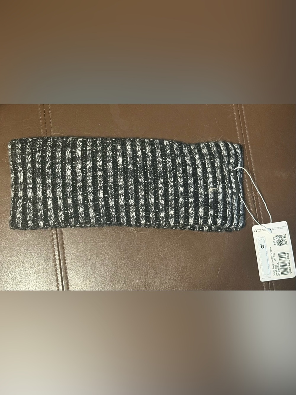 Lululemon winter fleece lined Womens Black White Ribbed Knit ear warmer Headband